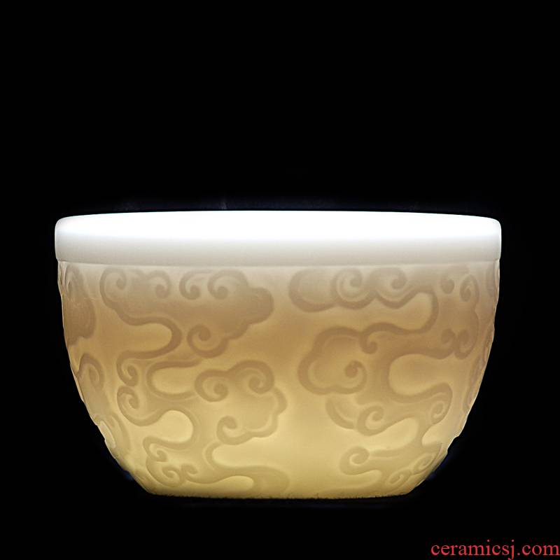 Mingyuan FengTang dehua white porcelain tea cups ivory white hand to suggest stoneware keller sample tea cup embossment xiangyun master CPU
