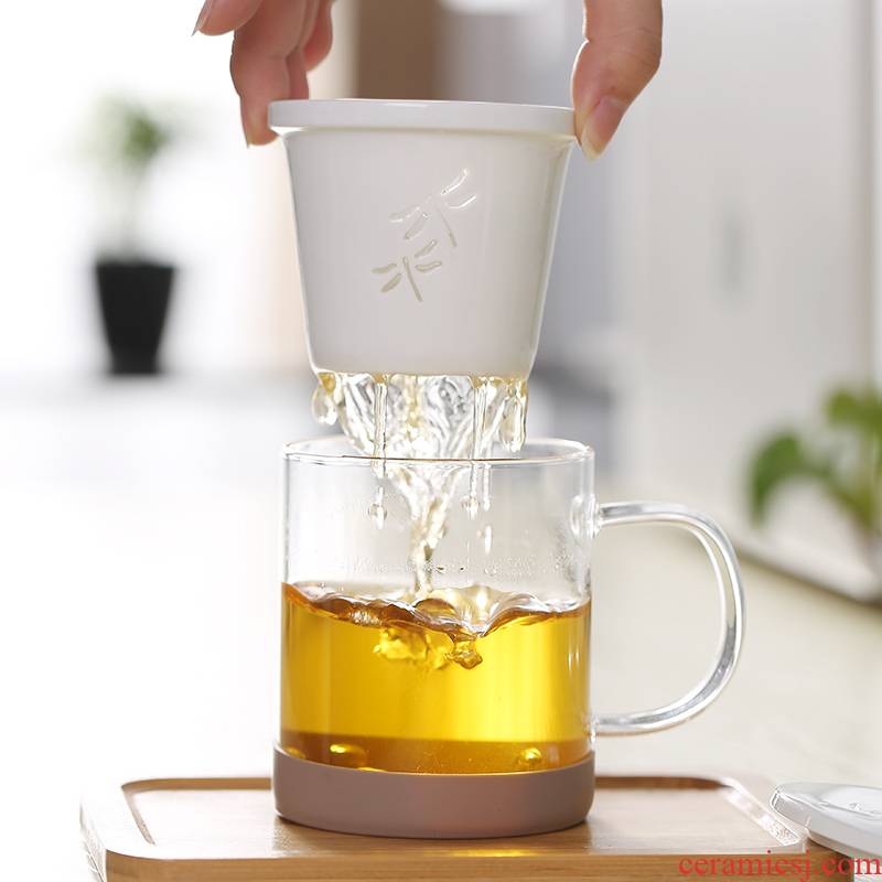 Ceramic cups domestic high temperature resistant glass tea set with cover filter office separation of tea cups