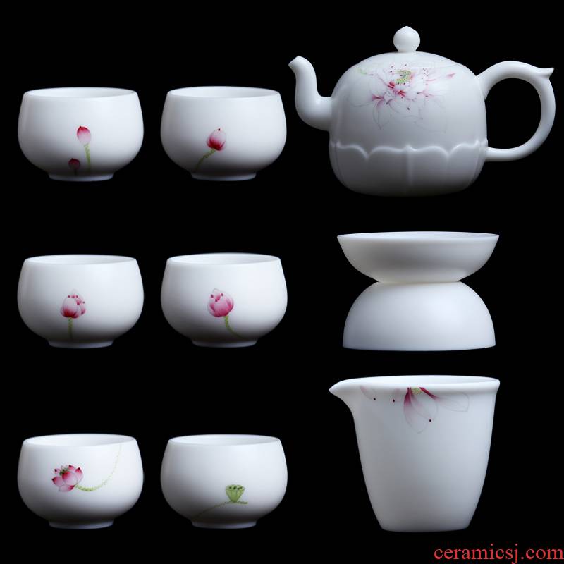 Mingyuan FengTang master hand signed version of dehua white porcelain set of kung fu tea set household hand - made pure manual teapot teacup
