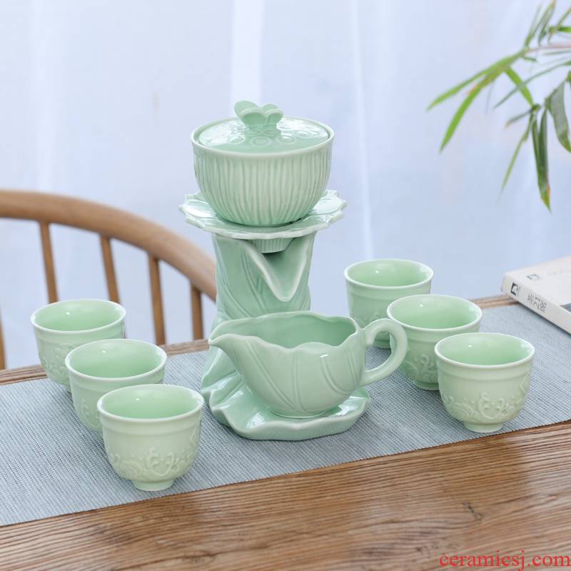 Celadon kung fu tea tea set household contracted lazy people make tea of a complete set of stone mill all semi - automatic with tea