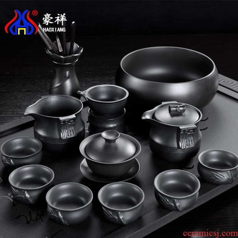 Yixing purple sand of a complete set of kung fu tea set undressed ore old purple clay lid bowl gift office tea cups