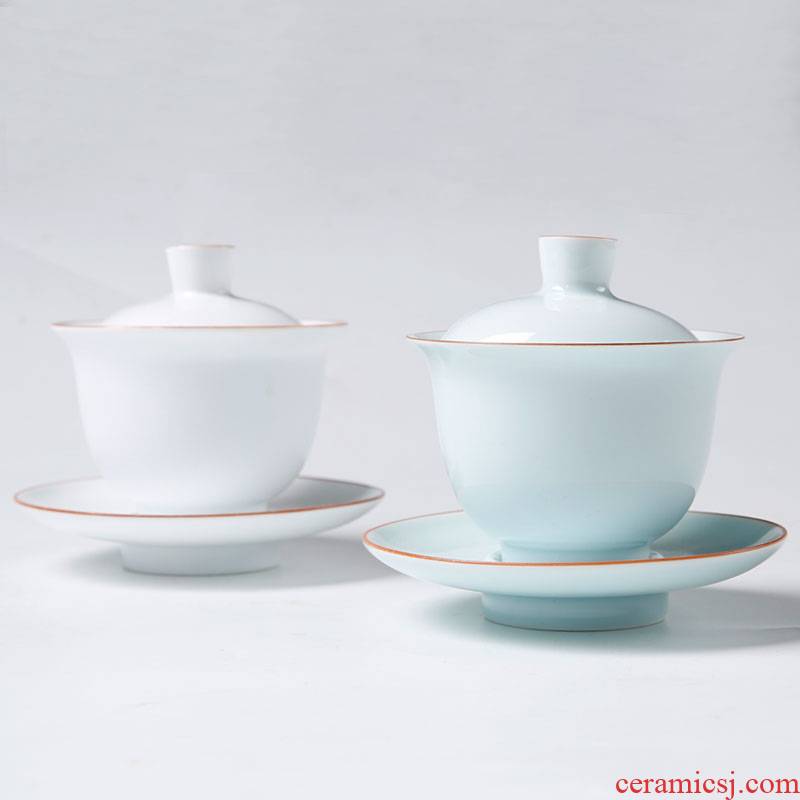 Tureen ceramic bowl large kung fu tea tea cups white porcelain three of the bowl to use hand grasp pot of the teapot