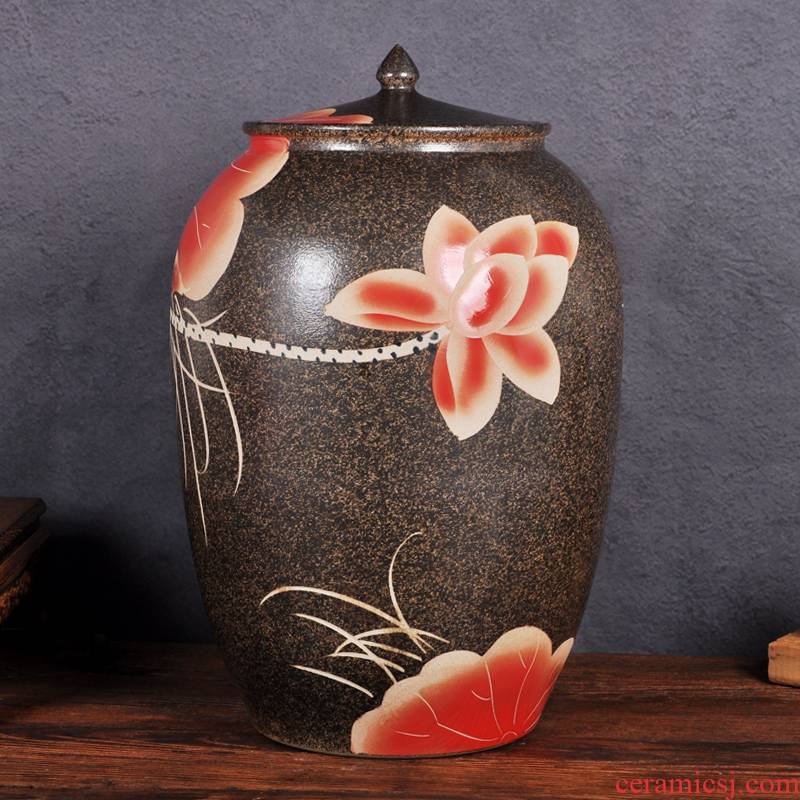 Jingdezhen ceramic barrel ricer box 50 kg pack household with cover cylinder storage rice jar of pickles flour water moisture