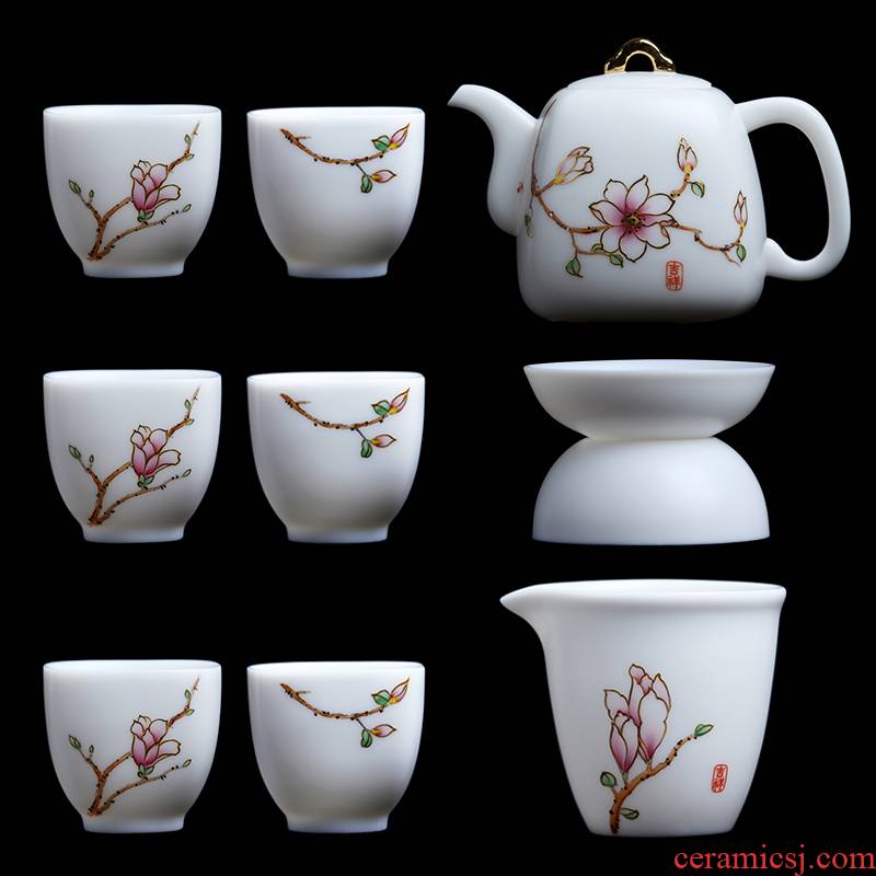 Mingyuan FengTang dehua white porcelain hand set of tea service master the whole household contracted tea ware ceramic lid bowl