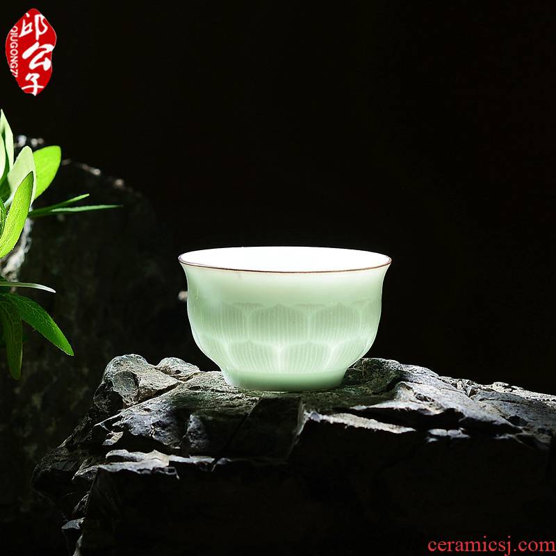 Qiu time high tea set shadow celadon through lotus kunfu tea cup tea master single glass ceramic tea cups of tea