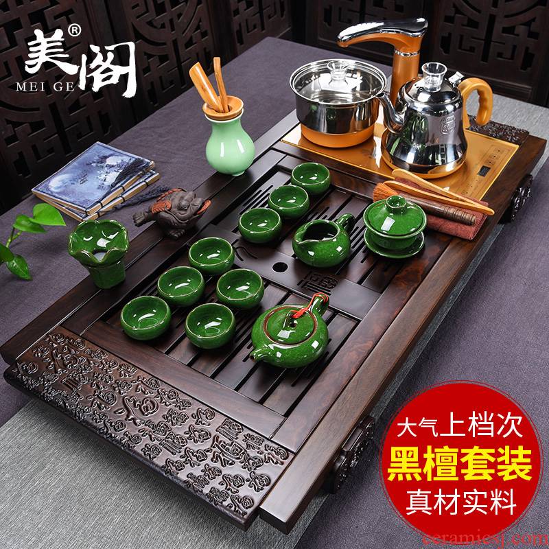 The cabinet ebony wood tea tray tea set home a whole set of fully automatic electric ceramic purple sand cup kung fu tea stove