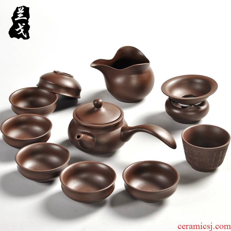 Having a complete set of yixing purple sand tea set undressed ore kung fu tea cups manual old purple clay teapot gift boxes