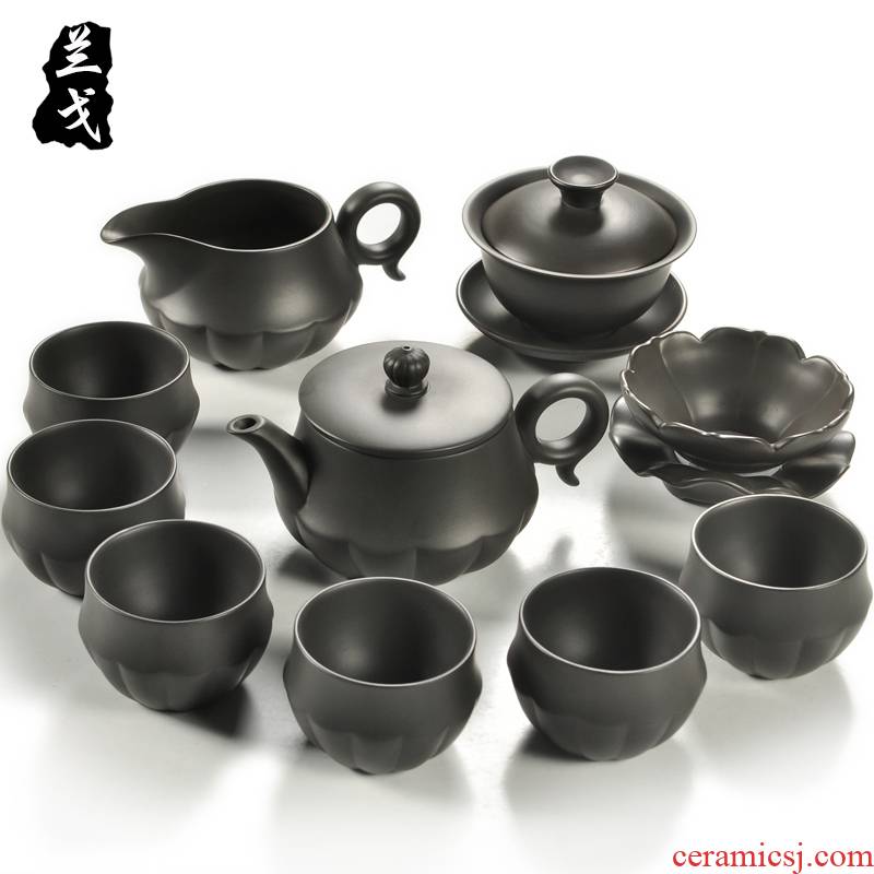 Having a complete set of black mud ore violet arenaceous kung fu tea set old yixing purple clay teapot teacup gift set gift boxes