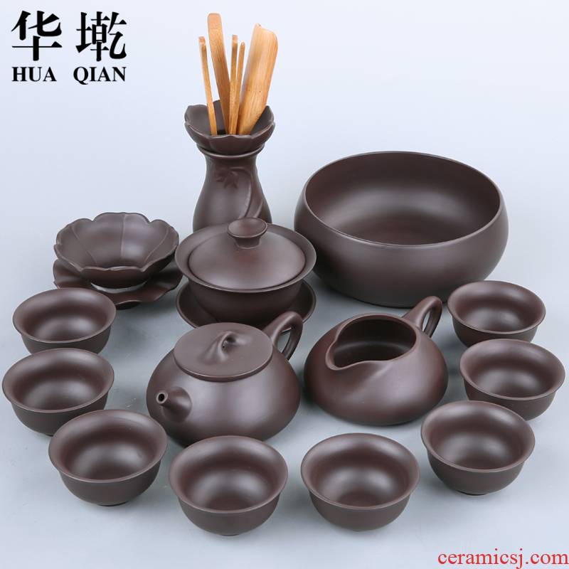China Qian tea sets yixing undressed ore violet arenaceous kung fu tea set stone gourd ladle pot of manual old tea purple clay teapot