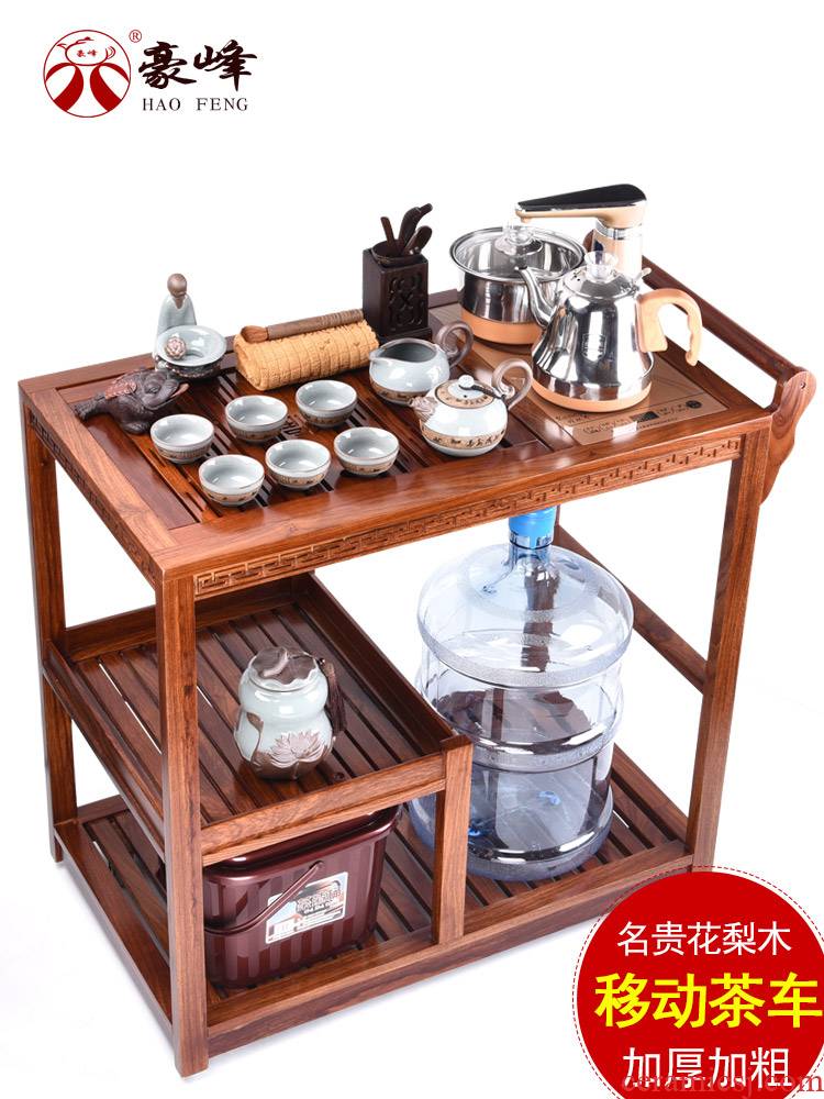 HaoFeng purple sand tea set of a complete set of domestic mobile wheeled mobile, hua limu tea sets tea tea tea table