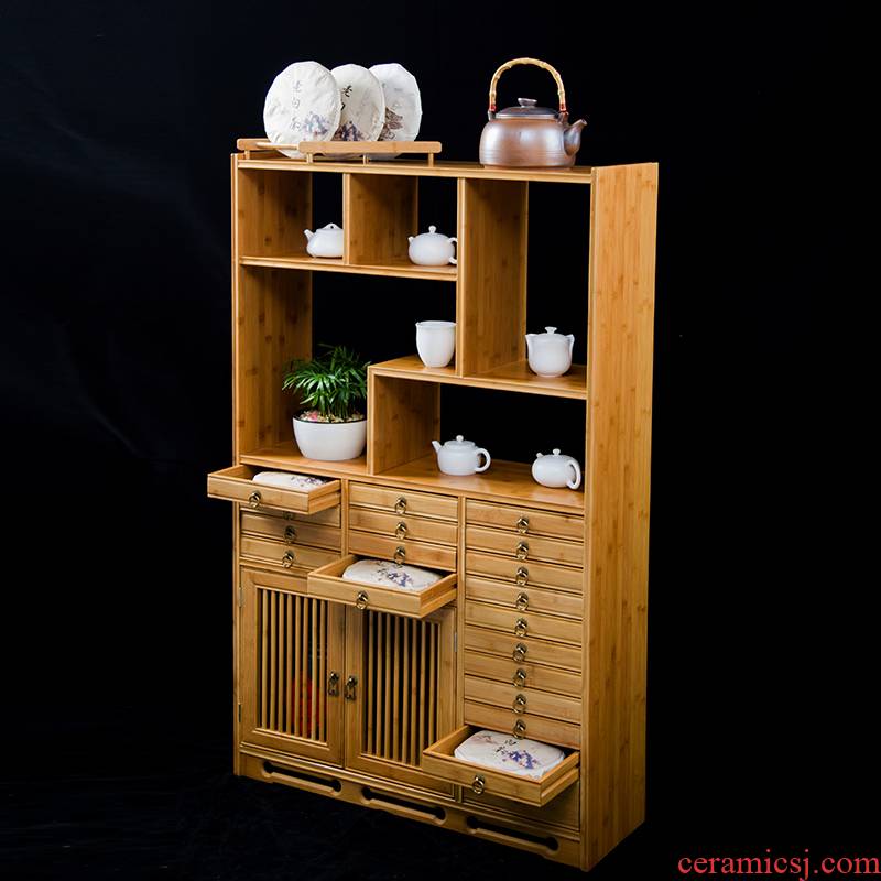 Hong bo acura pu 'er tea storage tank multilayer drawer ark of solid wood cabinets sect tea cake sect tea storage tank