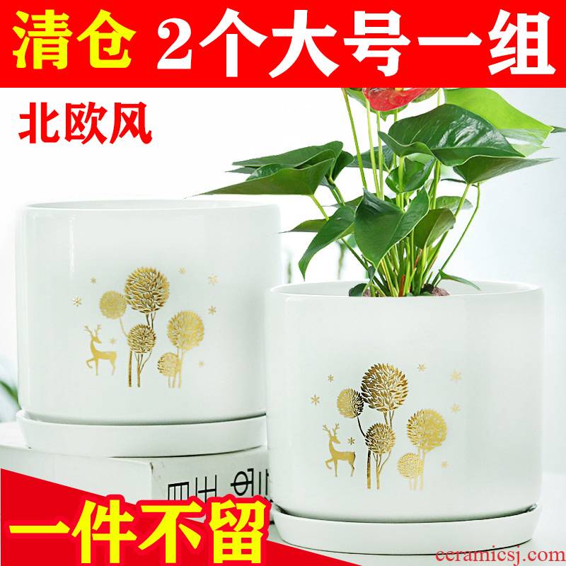 Flowerpot ceramics in northern wind large number contracted household money plant bracketplant fleshy white big tray specials