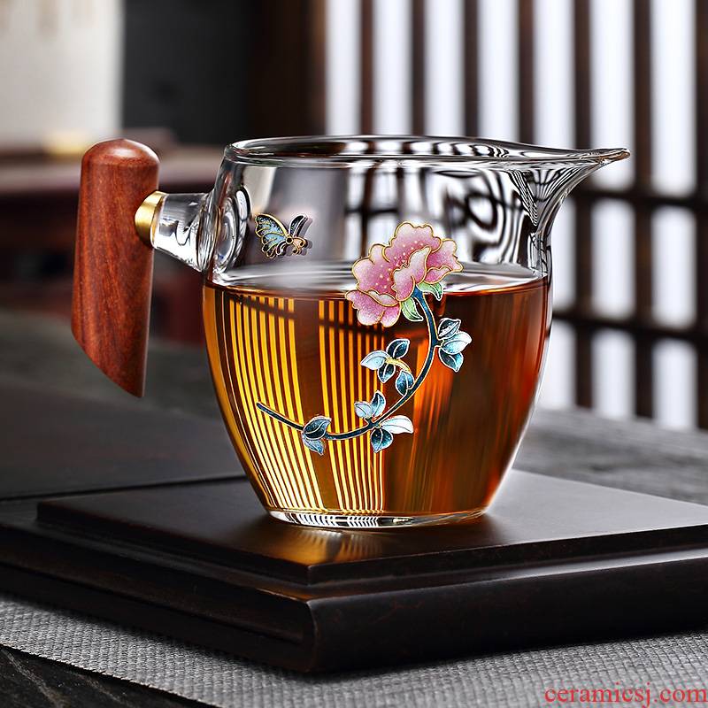 Morning high thickening high - temperature silver wood handle glass fair keller cloisonne kung fu tea tea set points, and a cup of high - grade