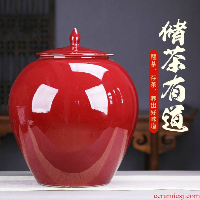 Vintage ruby red ceramic tea pot large puer tea pot super 50 pieces to heavy tea cake store seal pot tea urn