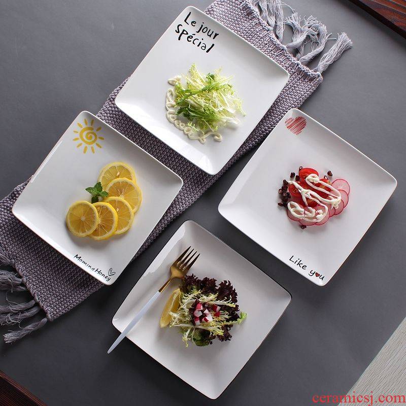 Steak plate household creative Nordic ceramic plate, lovely dishes breakfast tray square plate flat western dishes