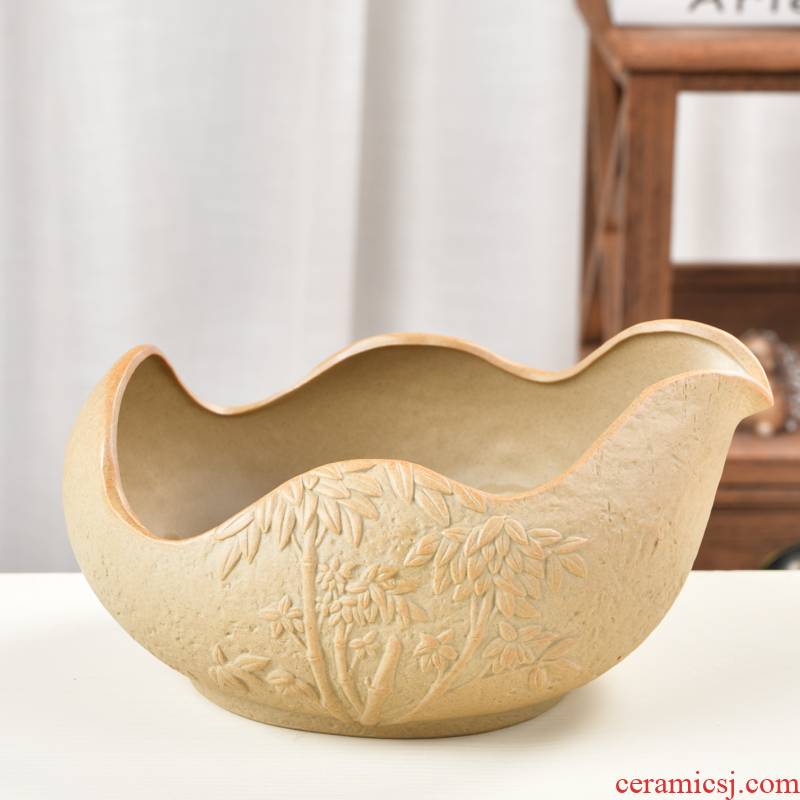 Water have no hole clearance thick copper grass flower pot ceramics earthenware bowl lotus lotus basin lucky bamboo plate'm money plant lotus basin