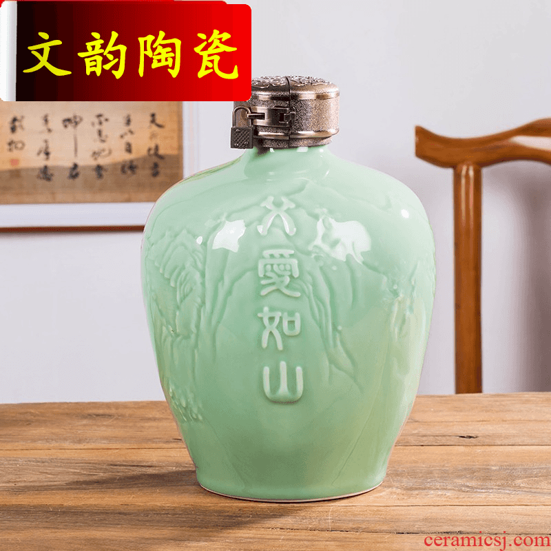 Wen rhyme ceramic bottle 3 kg 5 jins of empty bottles of jingdezhen domestic liquor jar sealing decorative furnishing articles