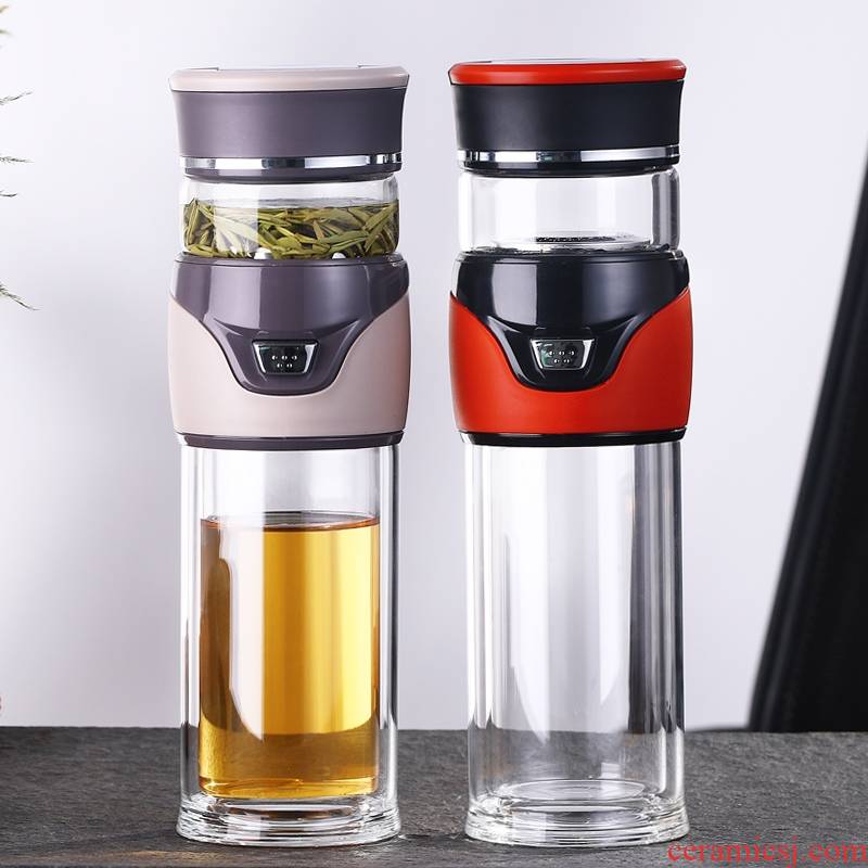 Separation of longteng tea tea cup double insulation glass cup portable filter with large capacity