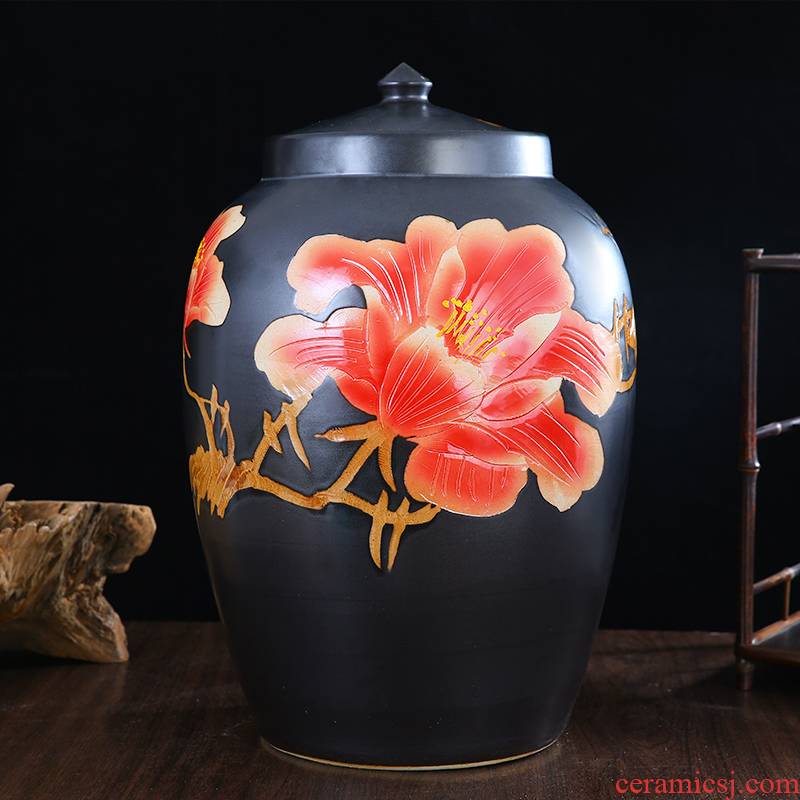 Jingdezhen ceramic barrel 30 jins of 50 kg 100 jins ricer box sealed with cover household storage tank tank jars