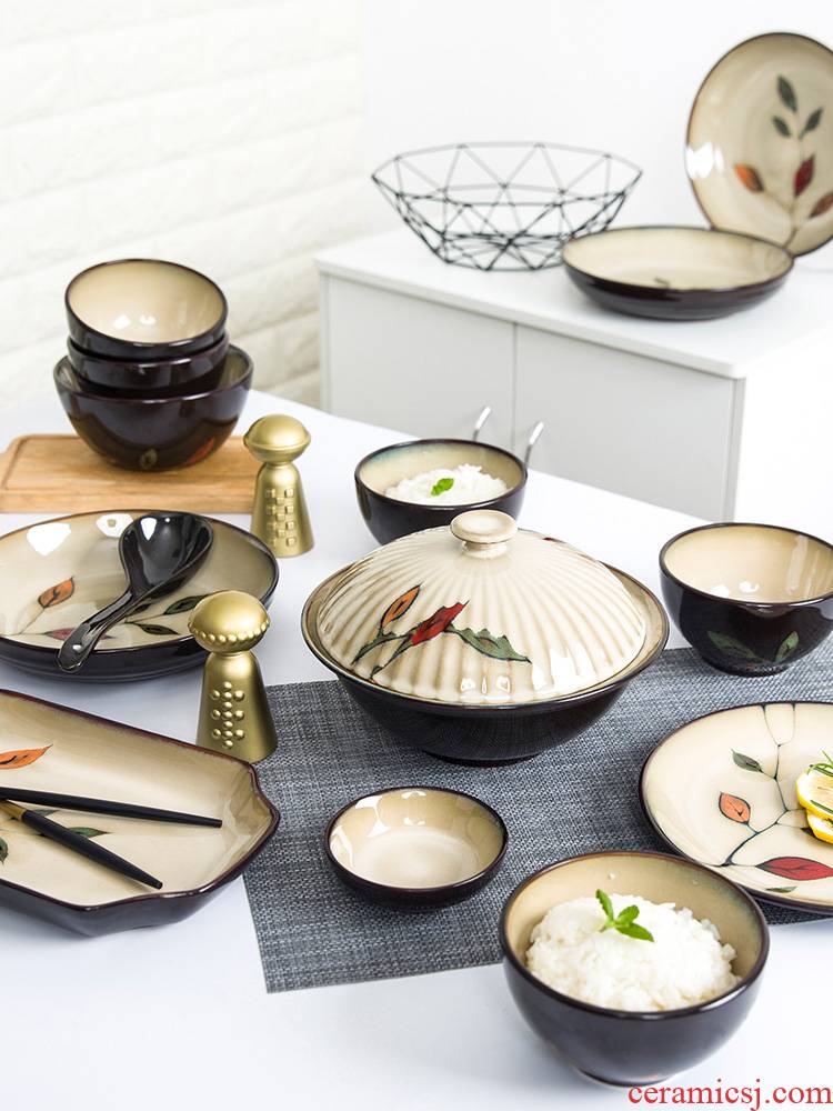 Tableware kit dishes home dishes set ceramic bowl dish dish bowl chopsticks plates Chinese creative move 6/10 combination