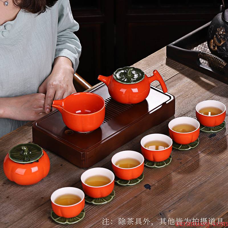 Japanese persimmon persimmon creative best kung fu tea set gift box set persimmon teapot contracted household caddy fixings