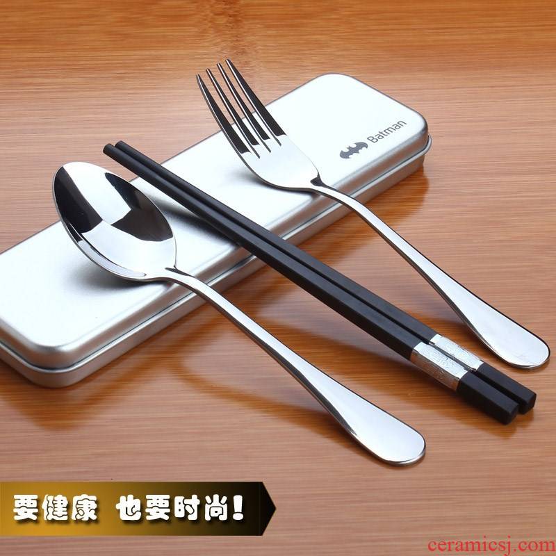 Portable adult stainless steel tableware Korean students receive chopsticks spoons fork box and Portable//