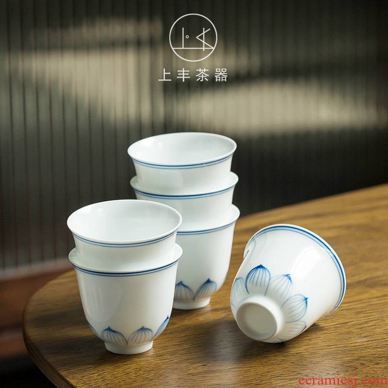 Feng hand - made teacup sample tea cup on kung fu tea accessories ceramic drinking cup master cup small cups white porcelain cup group