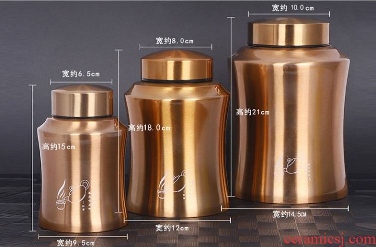 The food - 304 grade stainless steel tea pot portable metal sealing box size store tea tin general thickening
