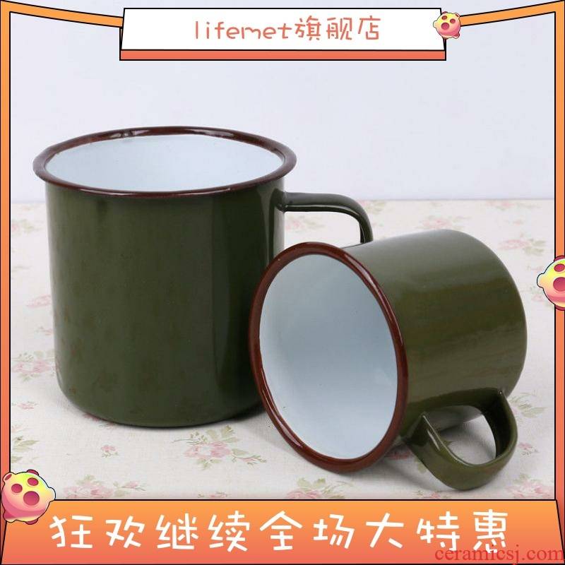 After 80 s nostalgia tooth enamel koubei tank forces army green cups monaural metallic iron tea urn