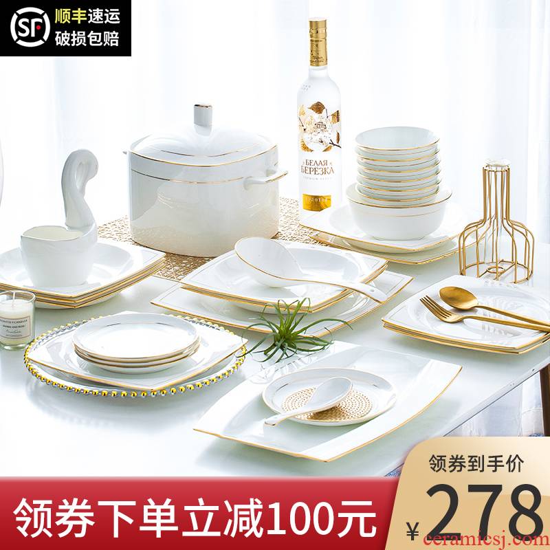 Dishes suit household contracted Europe type up phnom penh ipads porcelain of jingdezhen ceramic tableware light creative key-2 luxury Dishes