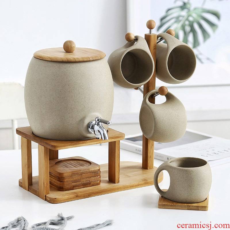The Nordic cold bottle ceramic high - temperature home sitting room large - capacity cold kettle cup tea set with tap water