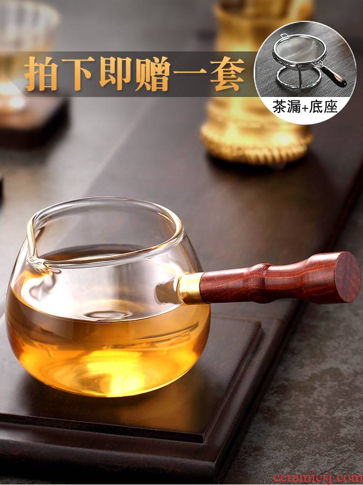 Morning high thickening side of real wood the tea ware kung fu tea set reasonable heat resistant high temperature glass cup tea suits for sea)