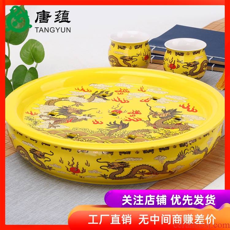 Ceramic round tea tea tray tray was double blue and white porcelain kung fu tea tea tray storage double saucer package mail