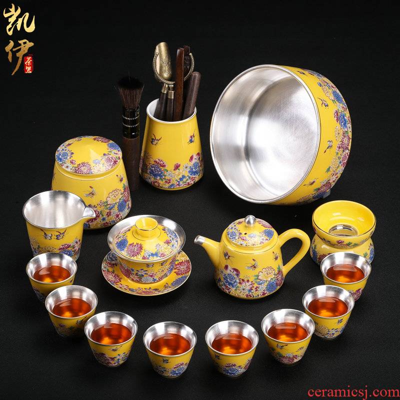 Tasted silver gilding kung fu tea sets jingdezhen ceramic tea set household teapot silver tureen gifts office tea cups