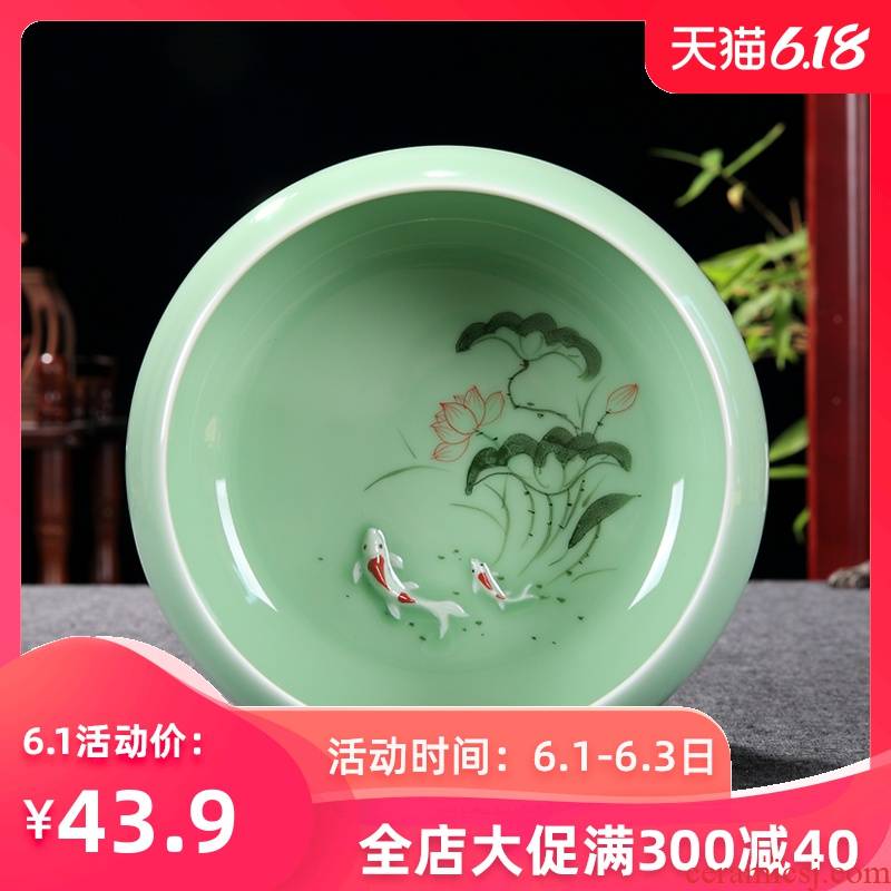 Kung fu tea set longquan celadon ceramics basin for wash cup tea wash bowl of tea large vessels XiCha big writing brush washer water jar