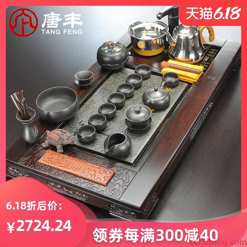 Tang Feng ebony stone incense buner sharply kung fu tea tray ceramic tea set z suit office home four unity of electric furnace