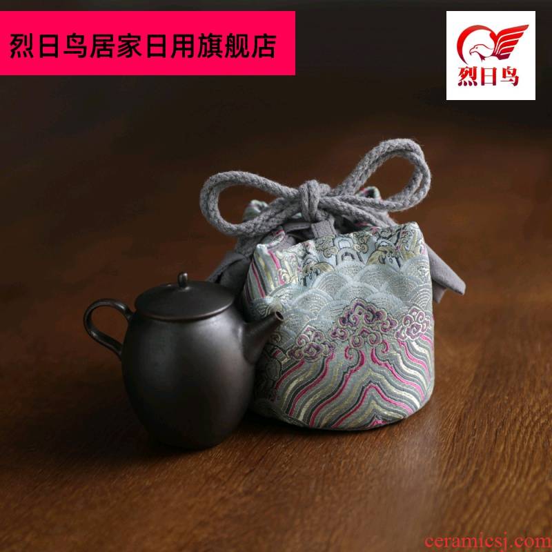 Brocade silk caddy fixings teapot tea cups to receive bag bag bag wave grain cloth