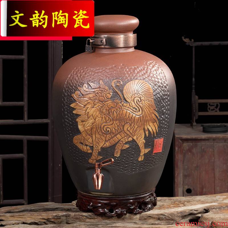 Wen rhyme jingdezhen ceramic antique wine jar sealing it 10 jins 50 jins home wine barrel hip flask