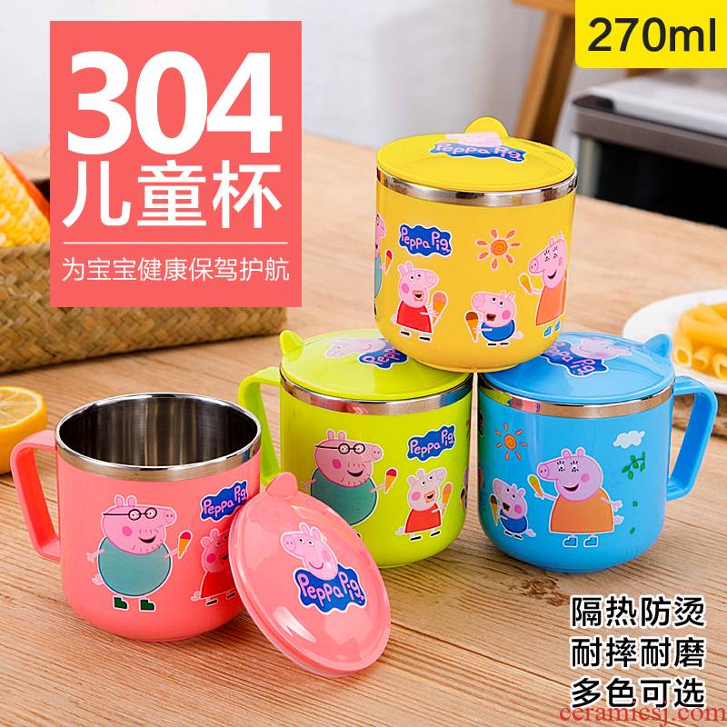 304 stainless steel keller cup brush kindergarten drop hot tea urn double water cup elementary school children with cover