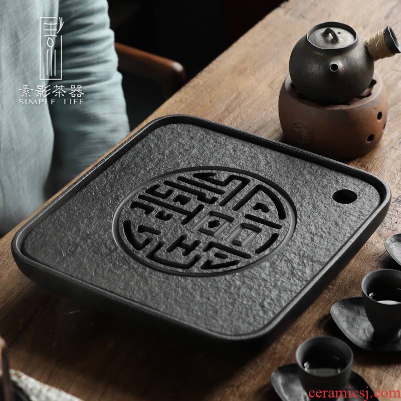Plain film sharply stone tea tray household water dry tea sets of kung fu tea tea set stone sea square contracted