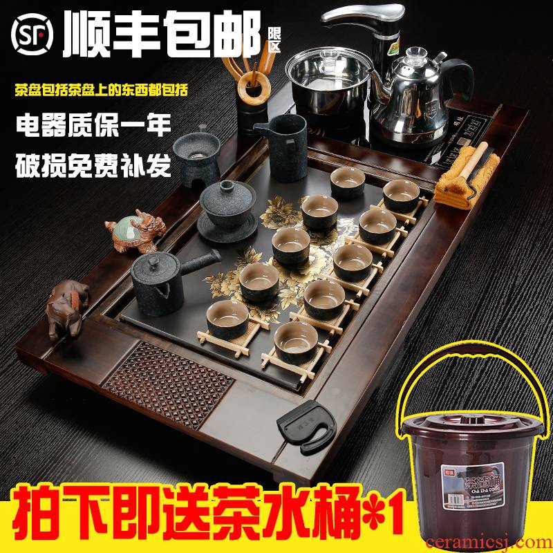 Sea leap of a complete set of fully automatic four unity contracted solid wood tea tray was home purple sand tea tea set tea cups