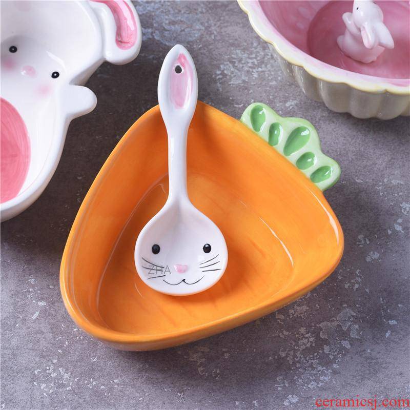 Express cartoon rabbit carrots to use ceramic bowl creative children baby rice bowls snack bowl bowl dessert bowls