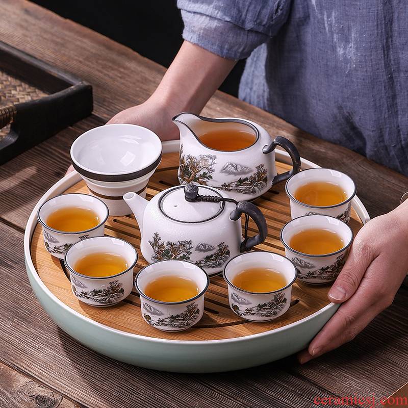 Chinese style of new Chinese bamboo tea tray ceramic dry mercifully tea tray storage type contracted household kung fu tea set