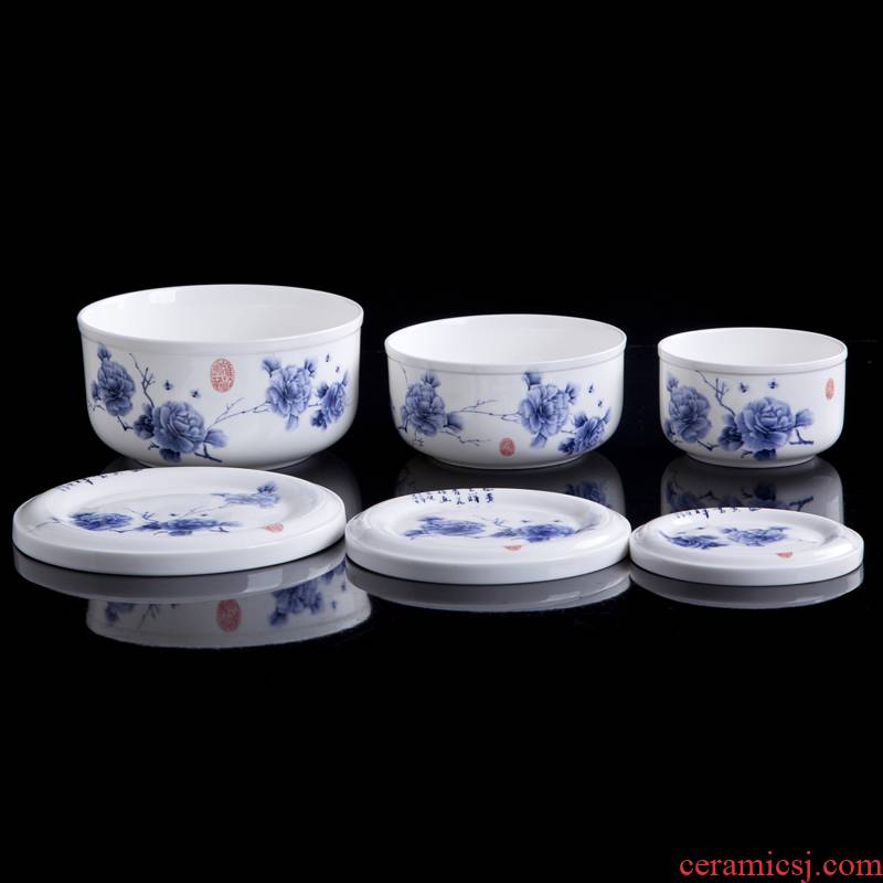 8 hx jingdezhen ceramic preservation bowl three - piece crisper ceramic bowl with cover microwave special kitchen is small