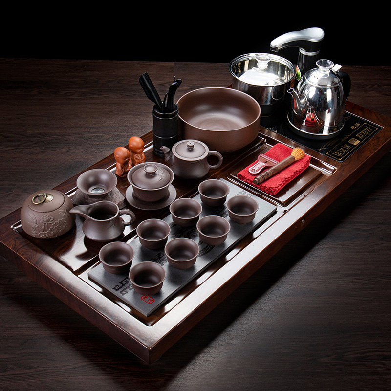 Ronkin solid wood tea tray automatic one kung fu tea set suit household stone tray tea tea tea table