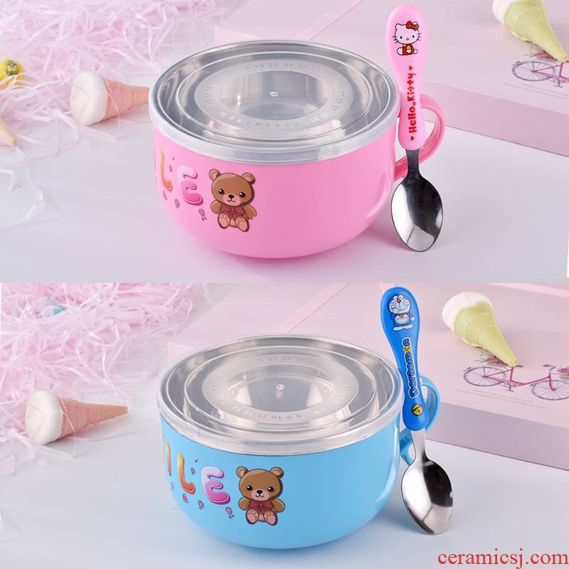 The Children against falling baby bowl of stainless steel tableware hot household express cartoon students in kindergarten Children eat bread and butter