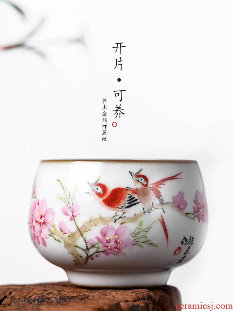 Jingdezhen Xu Jiaxing pastel hand - made peach blossom put water point ru up market metrix who kunfu tea cup of pure manual ceramic sample tea cup