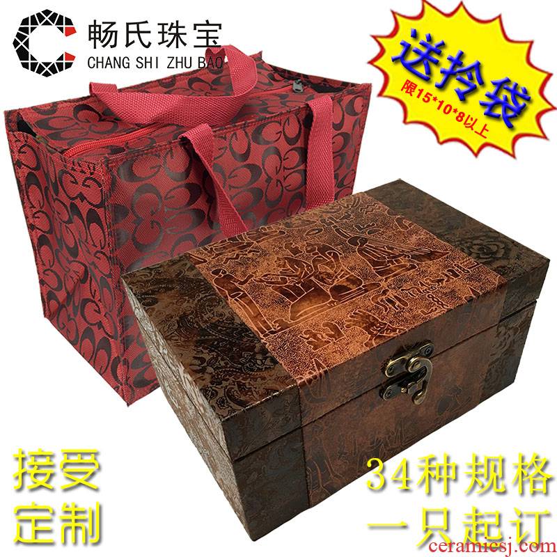 Large wooden retro JinHe collectables - autograph antique porcelain play penjing collection packaging gift boxes custom make to order