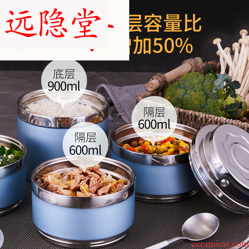 304 steel double insulated lunchbox barrel students bento box of multiple layer 3 Japanese men and with cover ceramic tableware