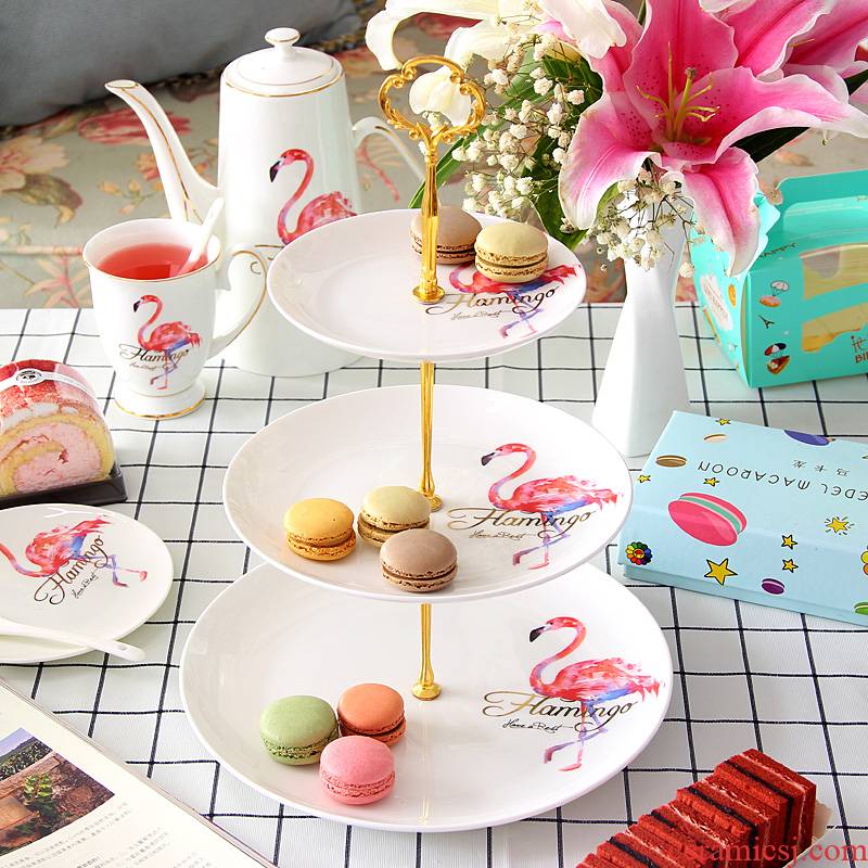 Flamingos fruit bowl tea three the layers of snack plate tea tray was dessert plate multi - functional ipads China continental gift box